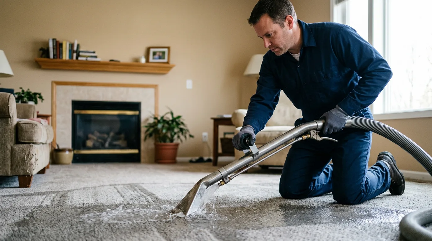 Water damage restoration technician working near Utica, KY